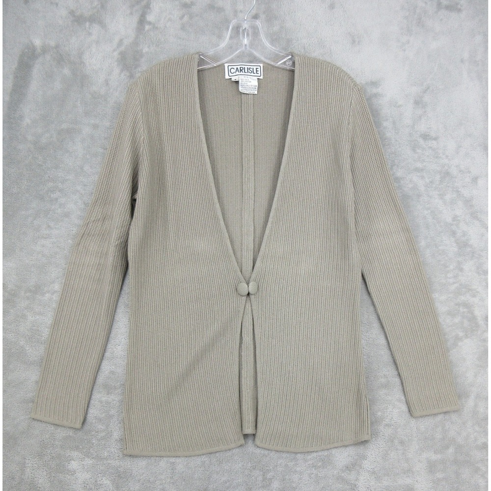 Carlisle Sweater Women Size S Silk Blend Ribbed Knit Cardigan Quiet Luxury Beige